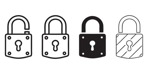 Set of locks with key and padlocks on a white background, symbolizing security and protection