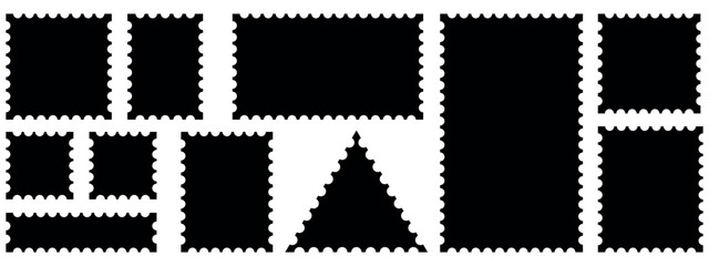 Set of paper postmarks . Empty stamps set with different shapes and Empty stamps or Postal shapes border set. Collection paper postmarks isolated on background. Vector illustration.
