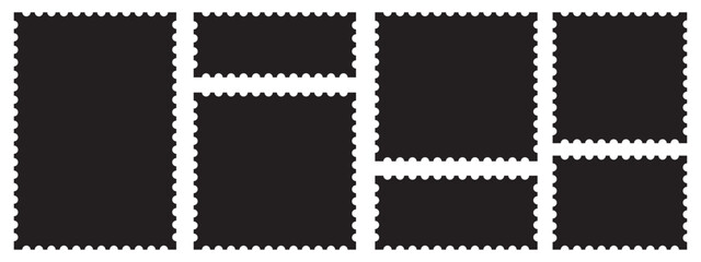 Set of blank rectangle and square Postage stamp frames. Postage stamp vector icons. Postage stamp set. Mockup postage stamps. Blank postage stamp borders templates.