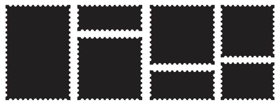 Set of blank rectangle and square Postage stamp frames. Postage stamp vector icons. Postage stamp set. Mockup postage stamps. Blank postage stamp borders templates.