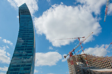 Scaffolding for the construction of a new wave-shaped building in CityLife, Milan