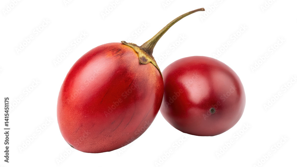 Poster Red tamarillo fruit with smooth, glossy skin and elongated shape, isolated on transparency background. vibrant color and unique form make it visually striking