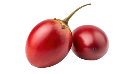 Red tamarillo fruit with smooth, glossy skin and elongated shape, isolated on transparency background. vibrant color and unique form make it visually striking