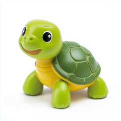 Fototapeta premium Cute green turtle toy for kids on white background 귀여운 초록색 거북이 장난감 흰 배경 위