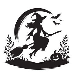 Flying halloween witch silhouette illustration