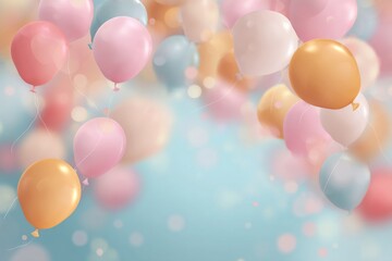 A vibrant display of pastel-colored balloons floating gracefully in the air, creating a festive scene.