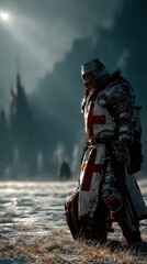 Naklejka premium Medieval Knight in Snow 