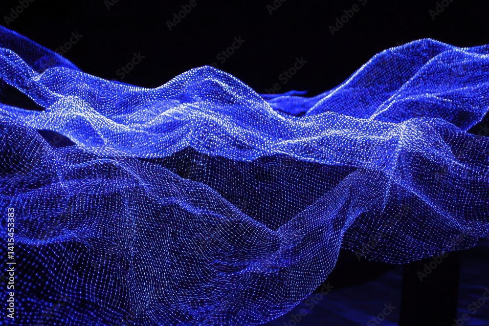 Wall mural abstract blue wave patterns created with digital light and texture