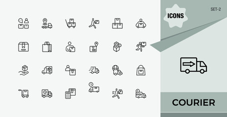 Courier icon set. Includes symbols for shipment, shipping, ship, parcel. Delivery vector line icon set. Editable vector illustration. Set-2