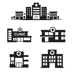 Obraz premium hospital, clinic, hospital building black vector silhouettes
