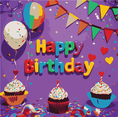 Happy birthday vector art illustration for  greetings,  posters, cards, t-shirts and more