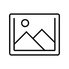 Landscape photo icon vector illustration of mountain range with sun in frame for web design