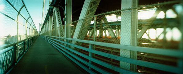 Suspension bridge over a river, Manhattan Bridge, East River, Manhattan, New York City, New York State, USA.