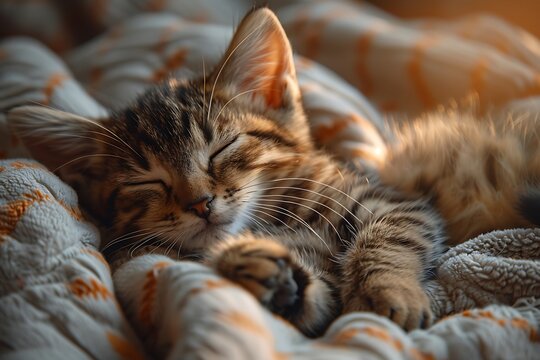 **Close-Up Of Sleeping Kitten With Paws Covering Face, Soft Bed Sheet Texture, Warm Natural Light --Ar 3:2 --S 996 --V 6.0 --Style Raw** - @Darya (Relaxed)