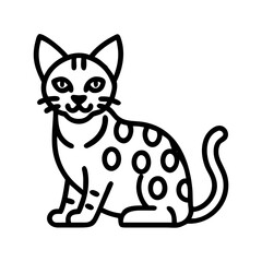 Outline drawing of a spotted cat sitting down, a cute feline pet illustration for coloring book