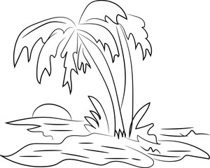 Vector illustration of tribal palm tree design with floral elements