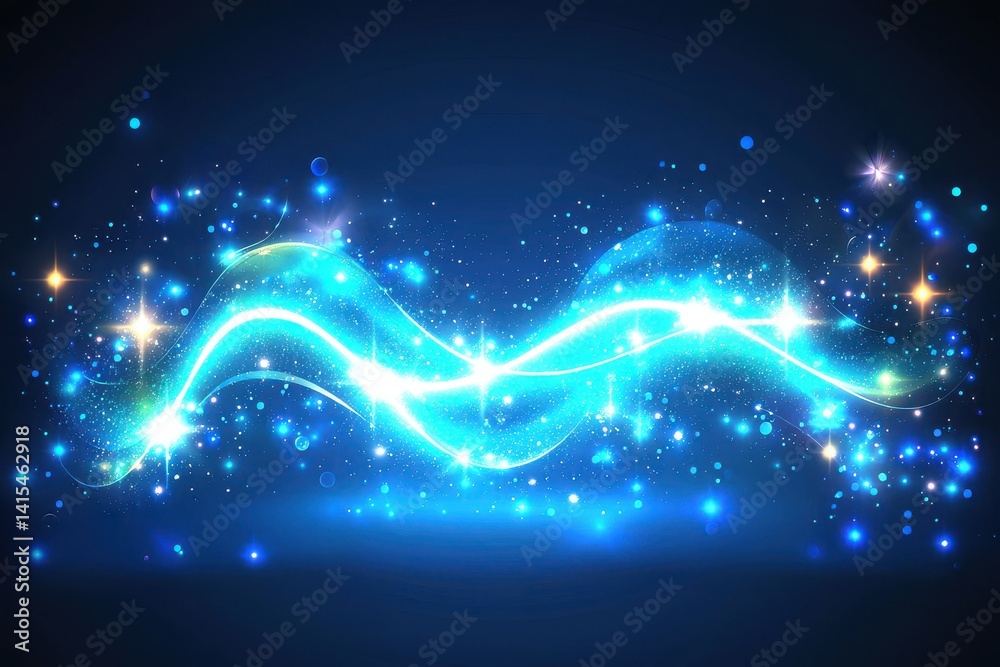 Canvas Prints glowing blue wave art with sparkles and light effects on dark background