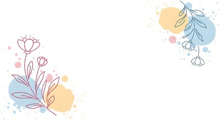 Floral Line Art Corner Design with Pastel Watercolor Accents