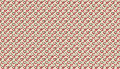 Vintage style diagonal pattern featuring stylized red, white flowers and green leaves spreading across light beige textile background