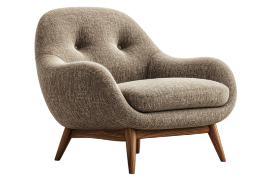 Plush beige armchair with button tufting and sleek wooden legs perfect for modern living rooms offering ultimate comfort and on transparent background
