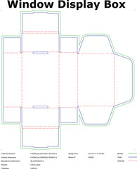 Window display box die cut template technical drawing for product packaging design and manufacturing purposes