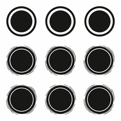 Set of 9 Black Circle Brushstroke Icons with Varying Styles