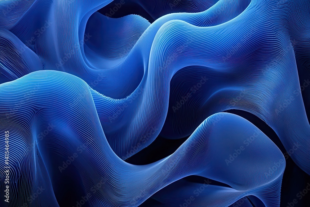 Wall mural abstract blue waves flowing in curved patterns and textures