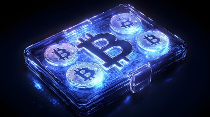 Transparent Digital Crypto Wallet Hologram with Glowing Cryptocurrency Symbols Concept of Future Finance
