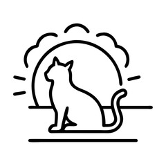 Cat silhouette vector art with sun background illustration for pet lovers and animal designs
