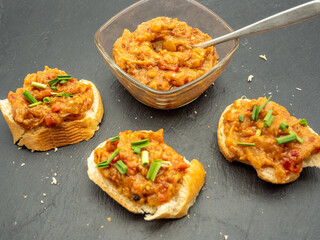bread slices with homemade squash caviar
