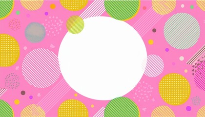 ピンク背景に幾何学模様と花柄が重なるポップアート風抽象グラフィック、プレゼン・ポスター・カードデザインに最適な装飾要素

