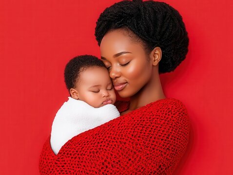 Mother and baby wrapped in a paper heart blanket, maternal health awareness