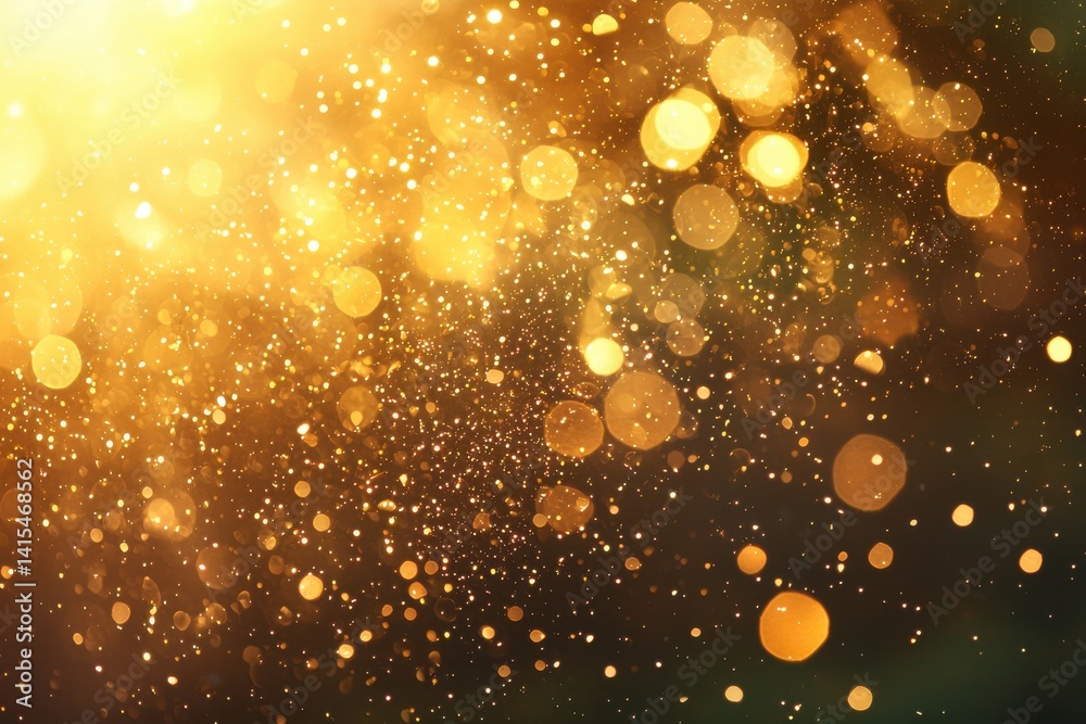 Wall mural glimmering golden bokeh effect with sparkles and light rays