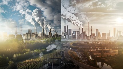 Polluted Industrial City Versus Futuristic Clean Energy Metropolis Transition to Sustainable Living