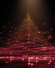 Digital Pyramid: A mesmerizing display of interconnected lines and glowing particles forming a virtual pyramid in a dark, dynamic space.