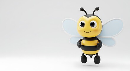 Obraz premium Cute Yellow and Black Cartoon Bee 3D Rendering on White Background