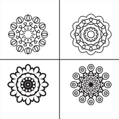 Set of 4 outline Mandala with floral ornament pattern, mandala silhouette editable vector isolated on white background