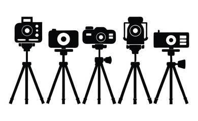 Obraz premium Digital Video Camera Tripod Silhouettes - Vector Collection of Camera Stand Icons and Tripod Designs 