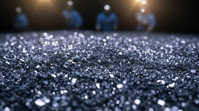 Detailed texture of beryllium ingots with lab technicians in background