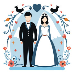 Elegant Flat Illustration of a Bride and Groom