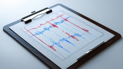 Financial Data Analysis Line Graph on Clipboard