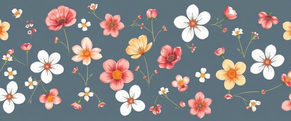 Delicate hand-drawn liberty style floral pattern; small spring blooms form an elegant, seamless bouquet background,  aesthetic, bouquet