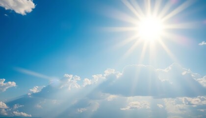 Vast, azure sky ablaze with sunlight, ethereal light rays streaming, photography, awe-inspiring