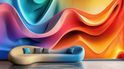 Abstract Living Room Interior with Vibrant Gradient Wall Art Design