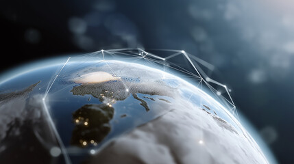 Abstract Web of Smart Connections Surrounding Digital Globe with AI Core