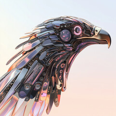 Eagle head illustration. Futuristic unusual robot bird. Creative concept. Generative AI. Design for banner, poster, cover, brochure or presentation