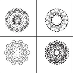 Set of 4 outline Mandala with floral ornament pattern, mandala silhouette editable vector isolated on white background