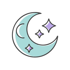 Moon Icon with Stars in a Playful Style  