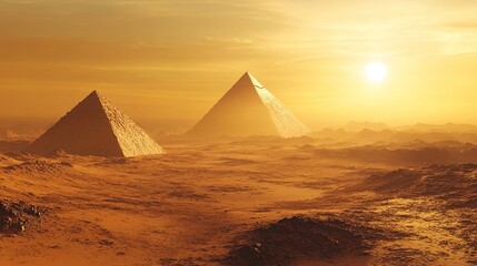 Ancient Pyramids Under a Golden Sunset