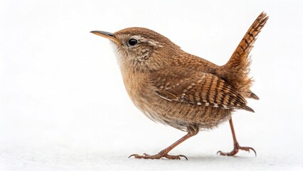 Fototapeta premium A beautiful portrait of a wren, showcasing detailed feathers and a sharp beak in a bright setting.